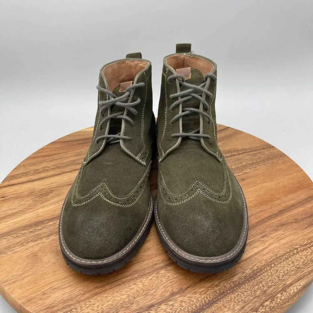 Florsheim Imperial Boots Mens Size 10 D Olive Green Suede Leather Wingtip Casual